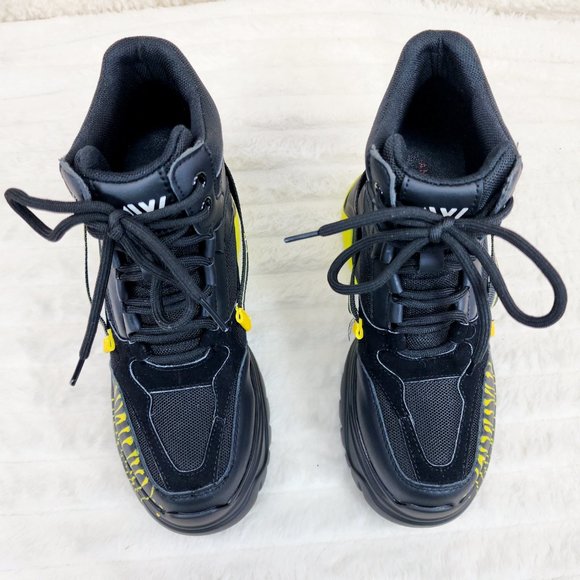 Anthony Wang Dated Black Yellow Hidden Wedge Platform Sneakers Rib Tread Design - Picture 5 of 11